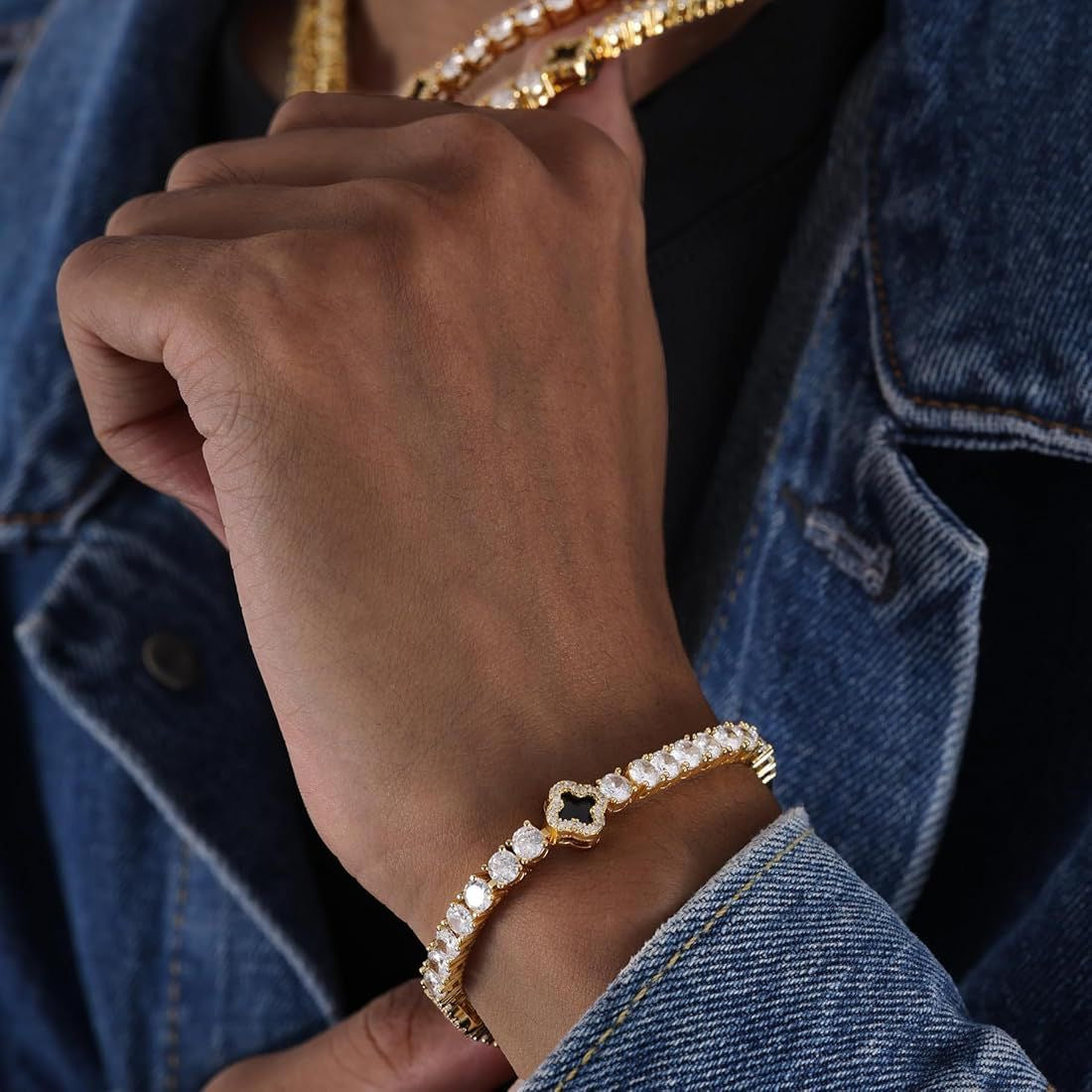 Iced Clover Bracelet 4mm - Gold