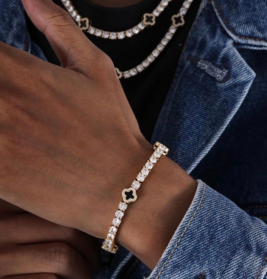 Iced Clover Bracelet 4mm - Gold