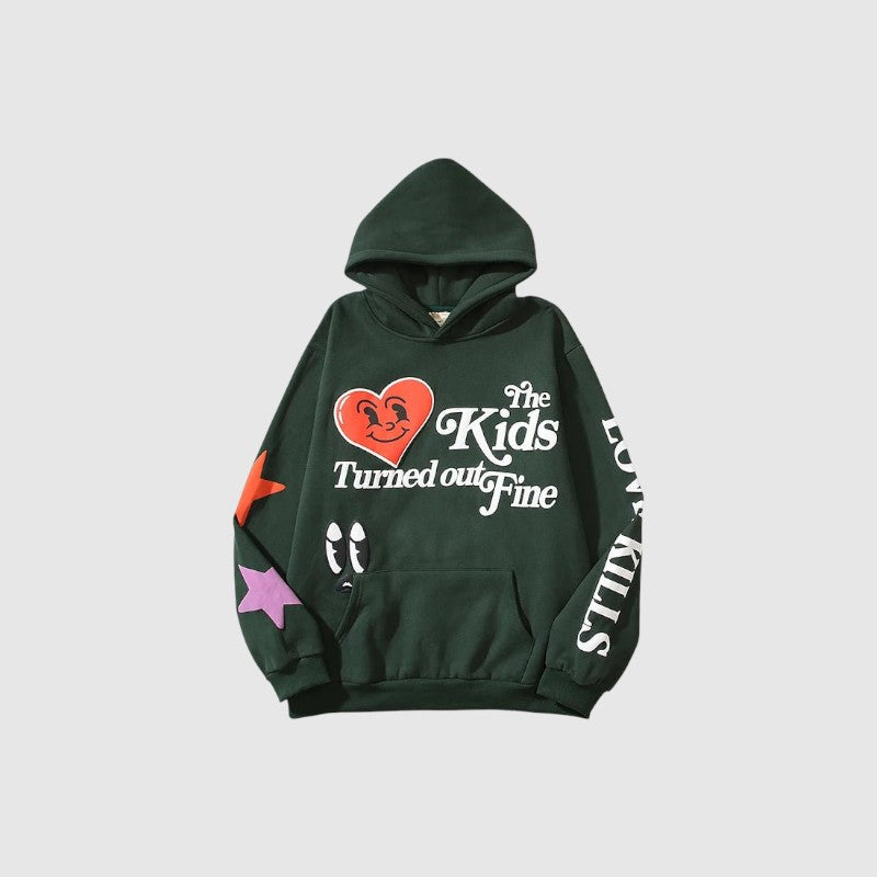 Happy Hearts Hoodie - Dark Green