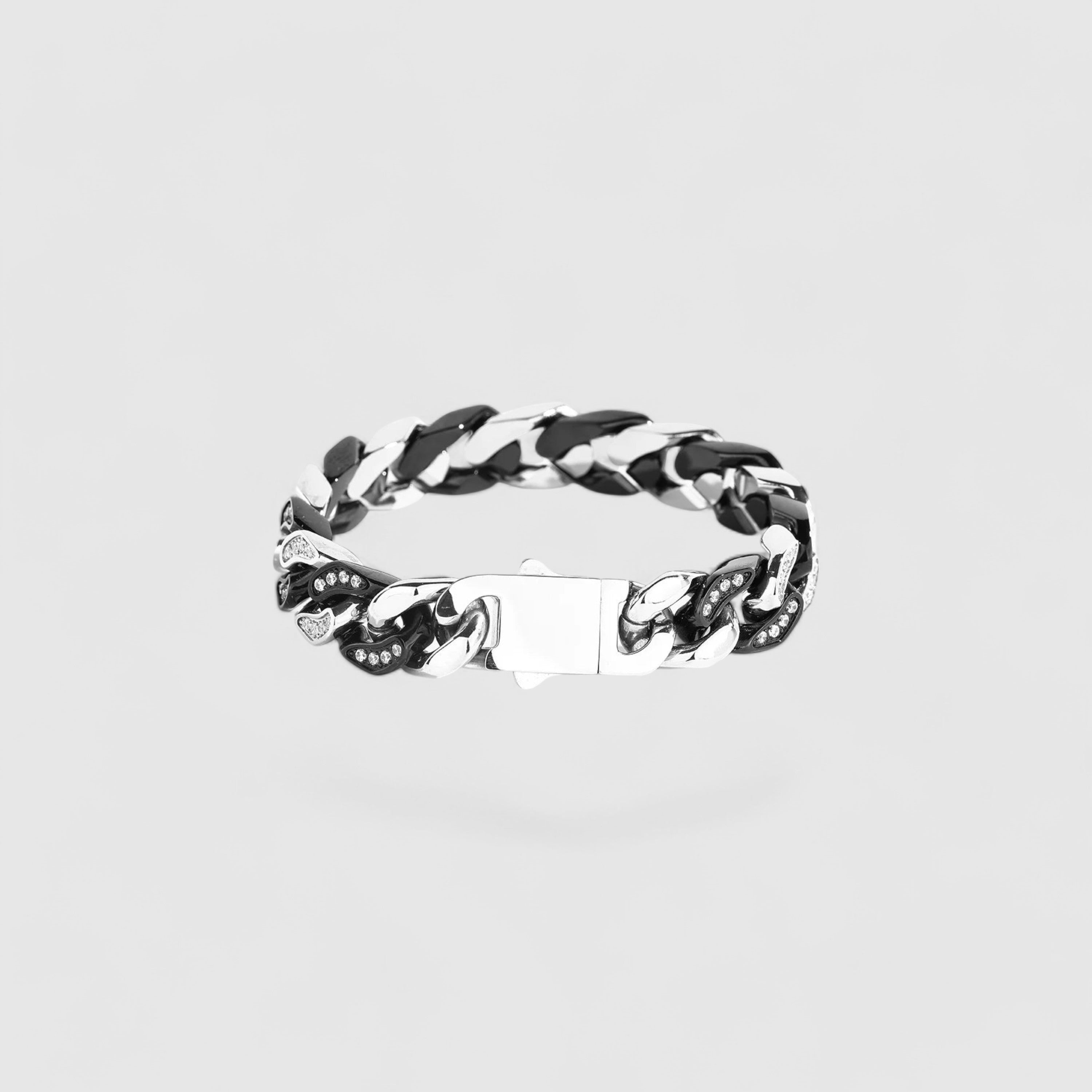 Iced Heavy Cuban Bracelet 12mm - Silver / Black