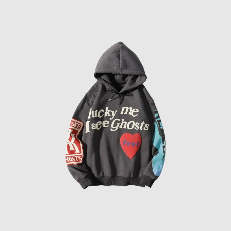 Lucky Me I See Ghosts Hoodie - Grey