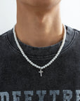 Iced Cross on Pearl Necklace