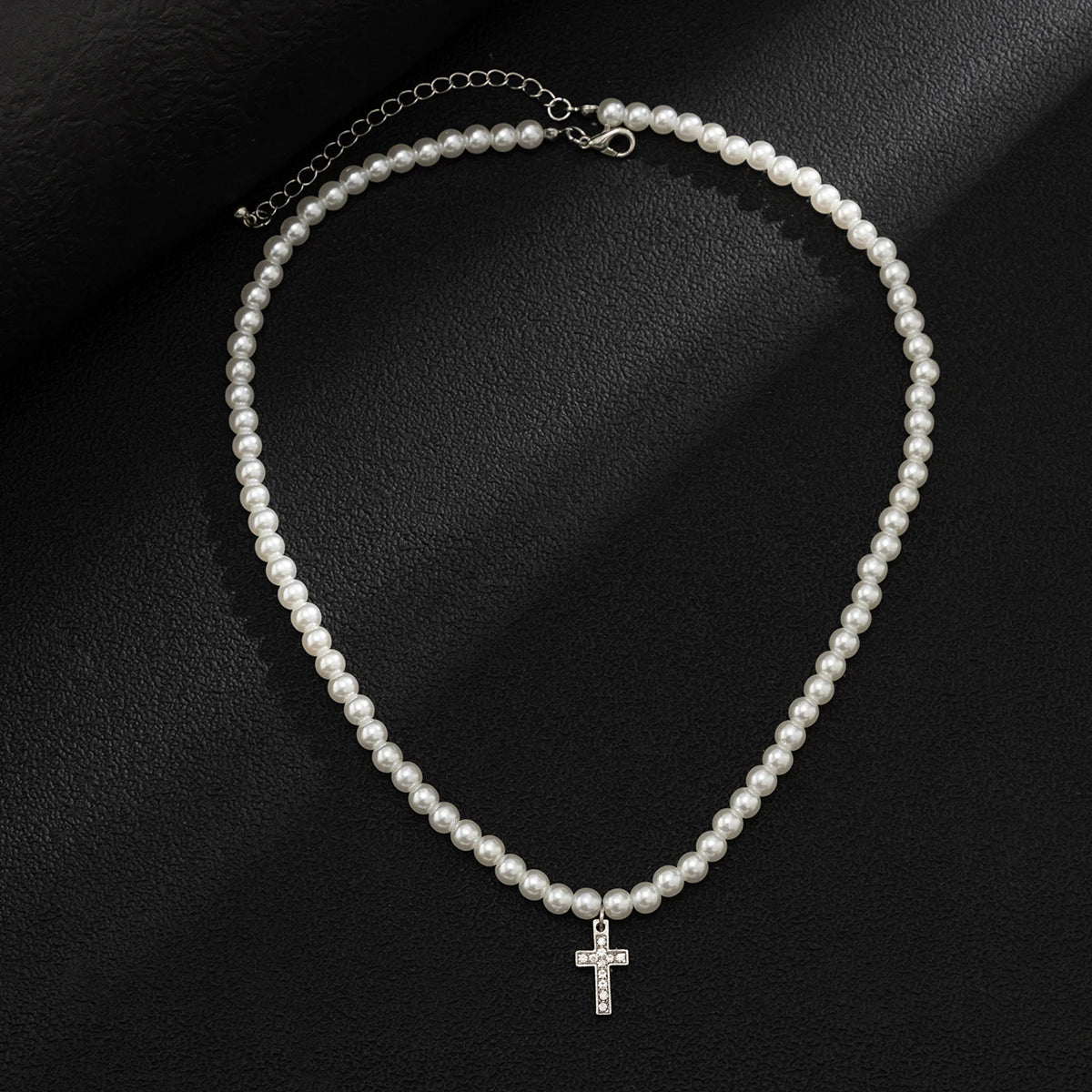 Iced Cross on Pearl Necklace