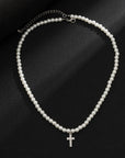 Iced Cross on Pearl Necklace