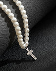 Iced Cross on Pearl Necklace