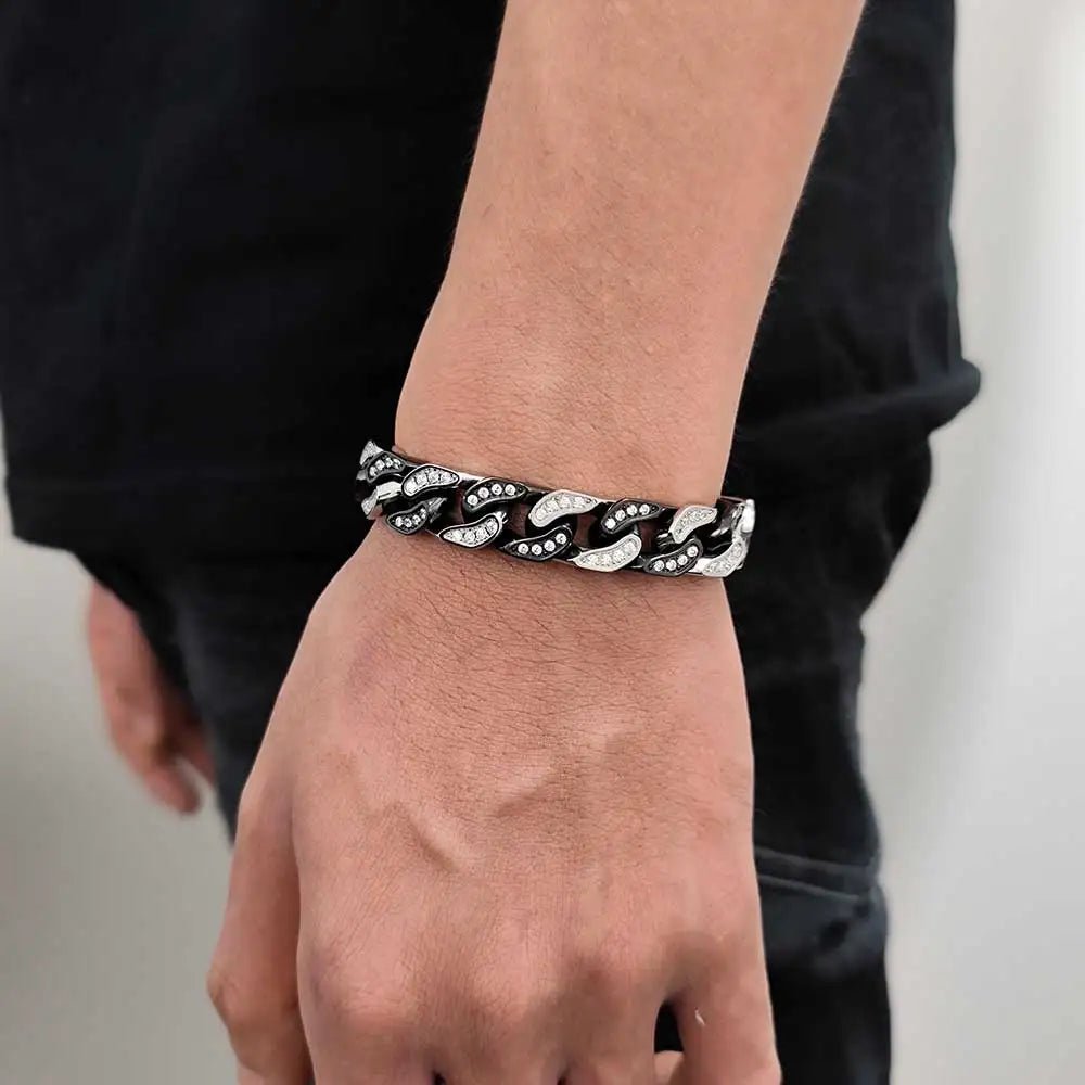 Iced Heavy Cuban Bracelet - Silver + Black - Bltprf