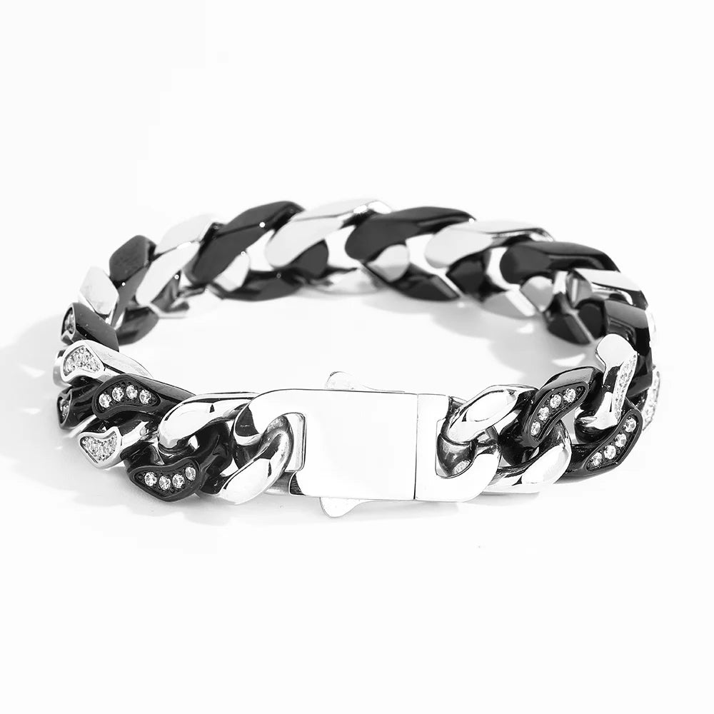 Iced Heavy Cuban Bracelet - Silver + Black - Bltprf