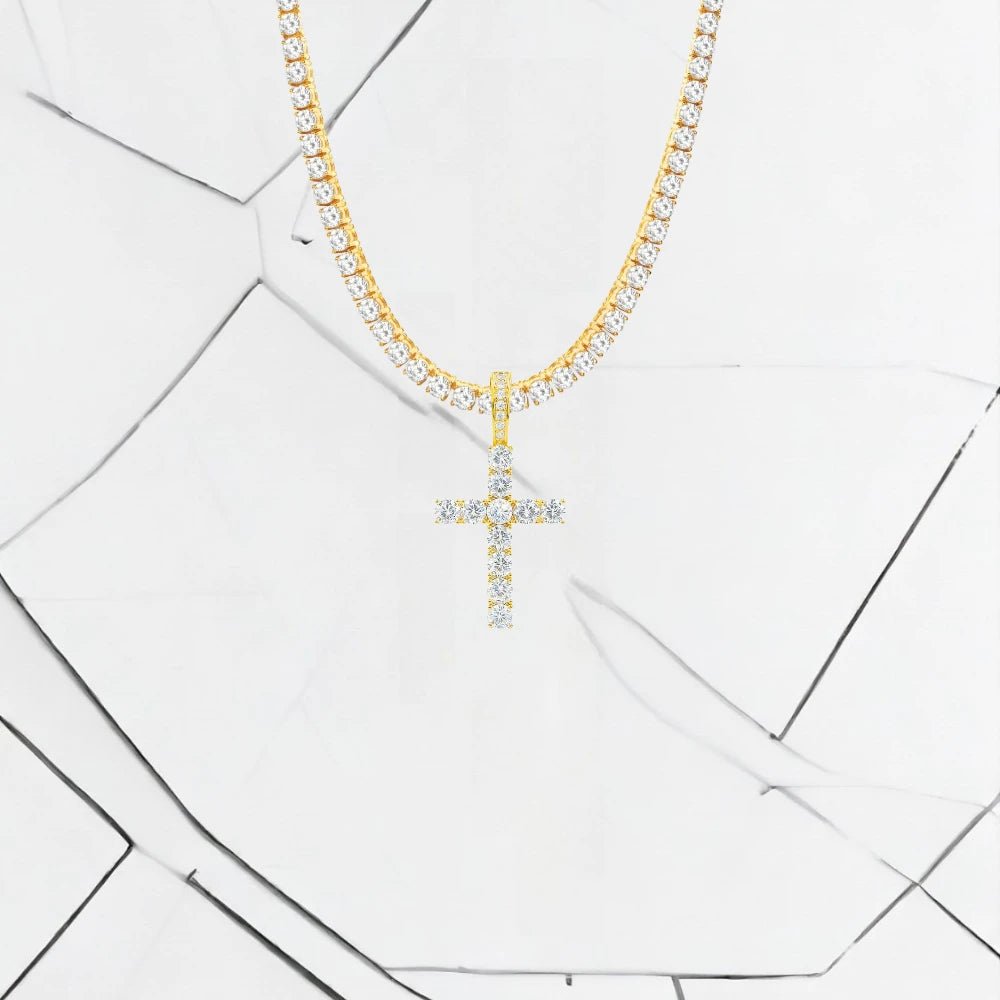 Tennis Chain + Iced Cross - 18k Gold - Bltprf