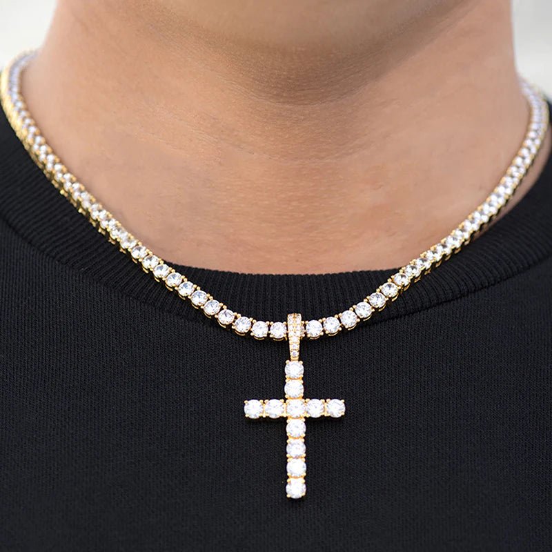 Tennis Chain + Iced Cross - 18k Gold - Bltprf