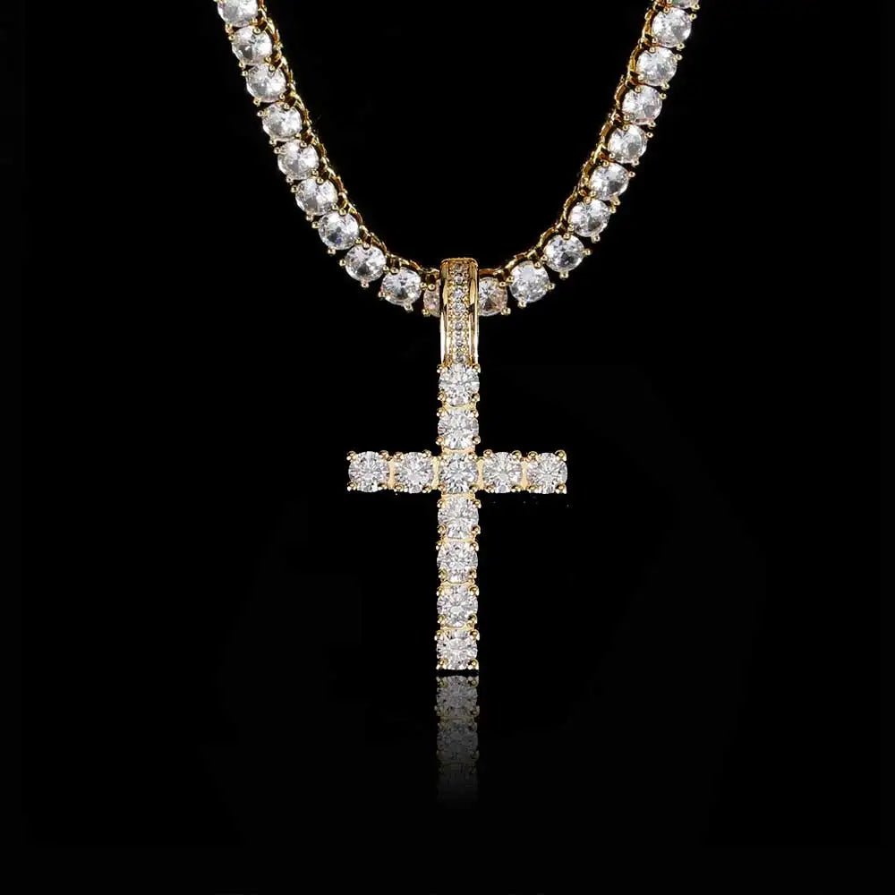 Tennis Chain + Iced Cross - 18k Gold - Bltprf