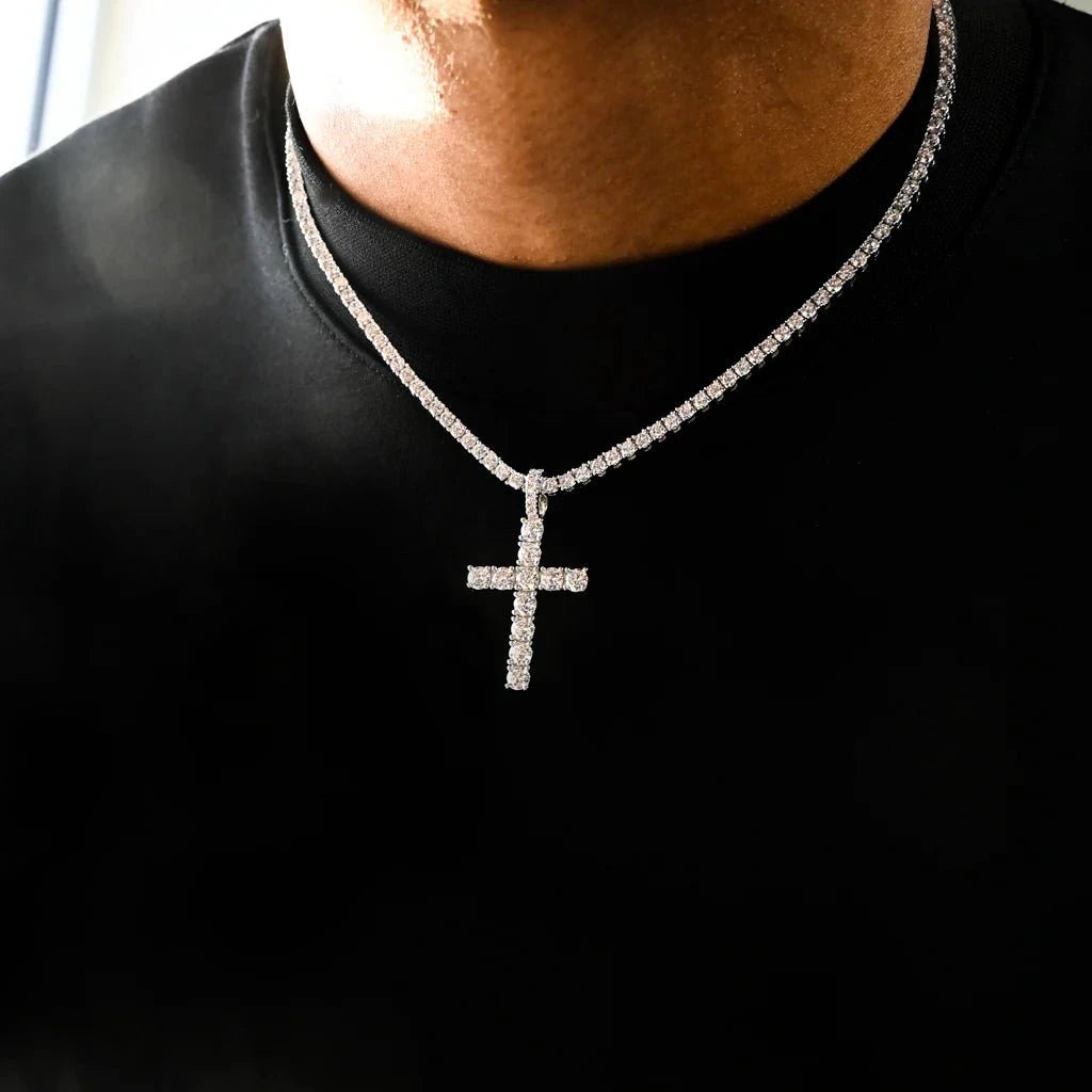 Tennis Chain + Iced Cross - Silver - Bltprf