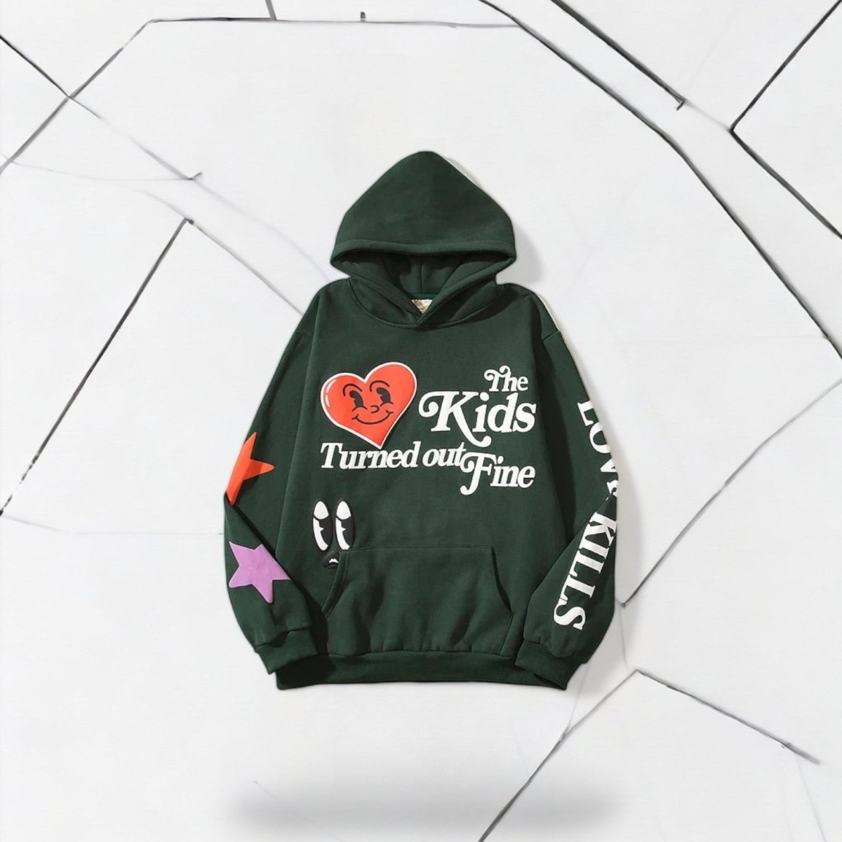 Happy Hearts Hoodie - Dark Green - Bltprf