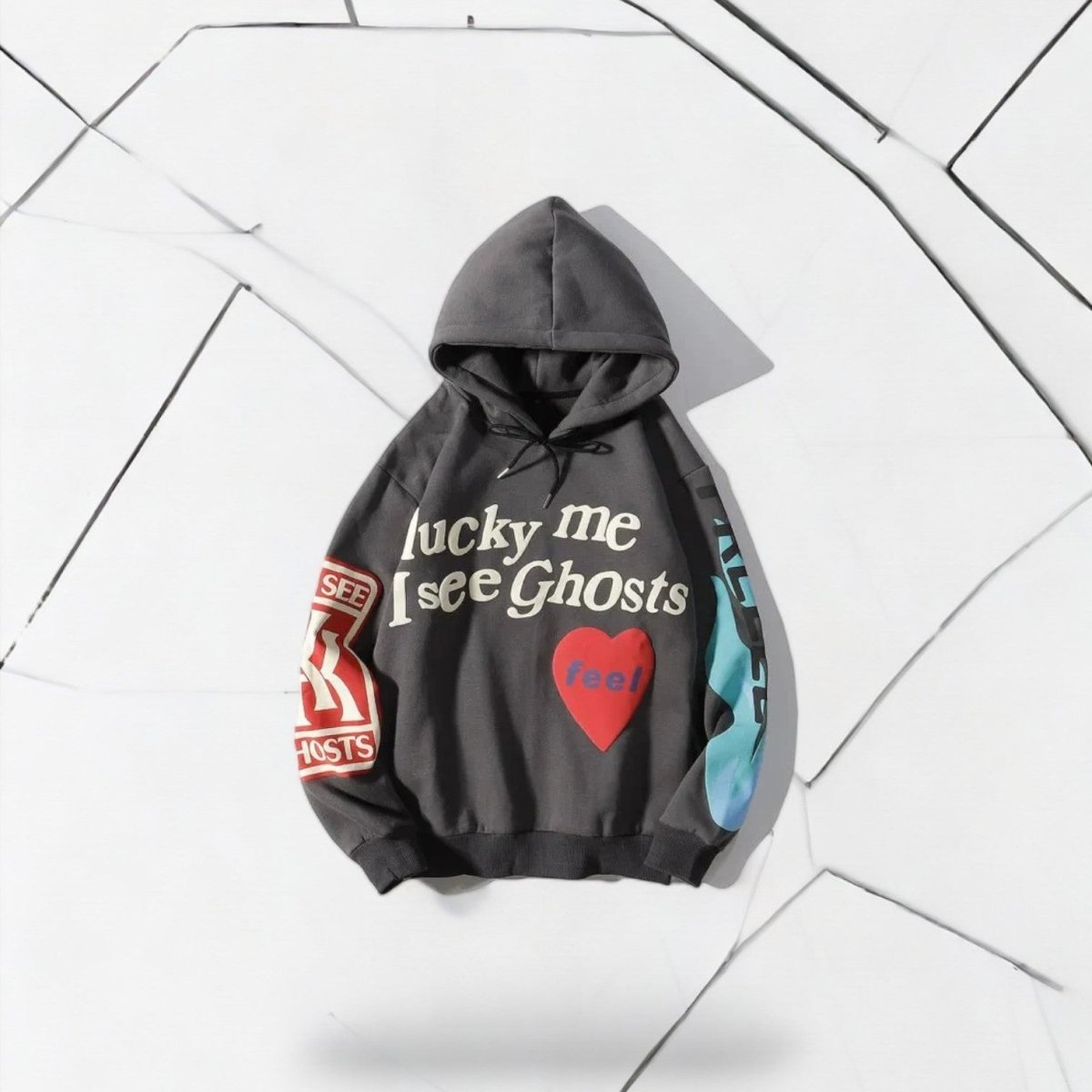 Lucky Me I See Ghosts Hoodie - Grey - Bltprf